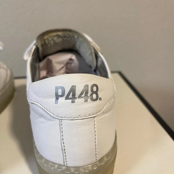 P448 John White Leather Low Top Casual Sneaker Women's 39 EU/9 US Made In Italy - Picture 10 of 11
